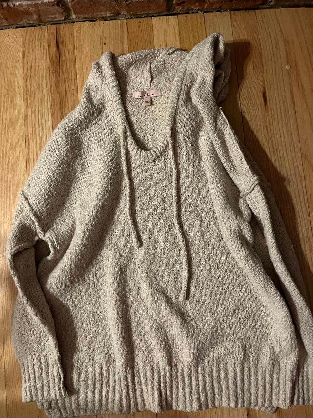 Love Tree Cream Knit Hoodie Pullover
